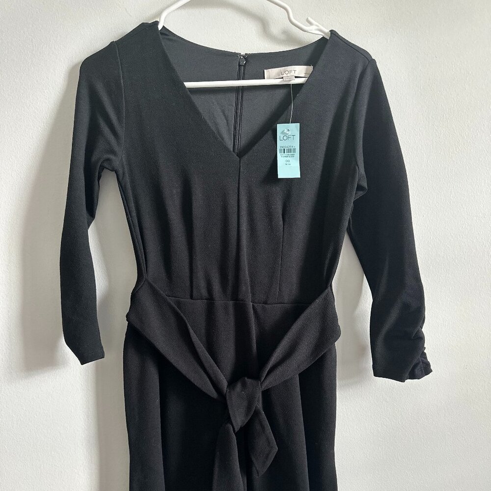 LOFT V Neck Tie belt black dress 00 Petite